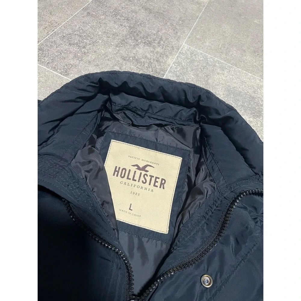 Hollister Men's Puffer Jacket Black Size L Zip Up Winter Coat